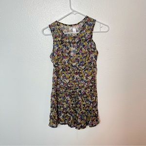 Beverly Hills Princess sheer floral tunic blouse size L